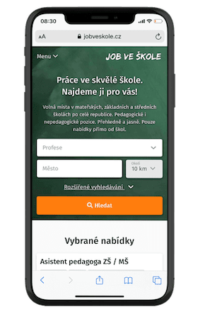 Ukázka mobilní verze webu