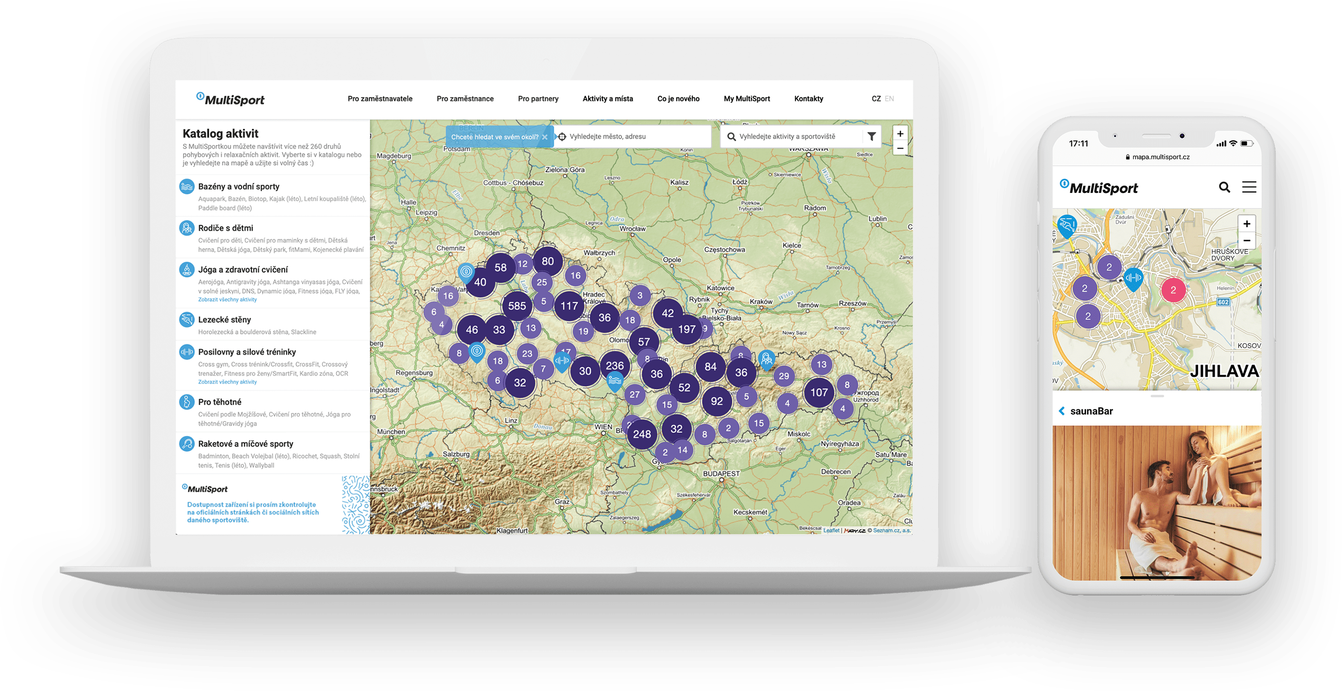 Uživatel najde bazén nebo posilovnu na pár kliknutí, na počítači i na mobilu.